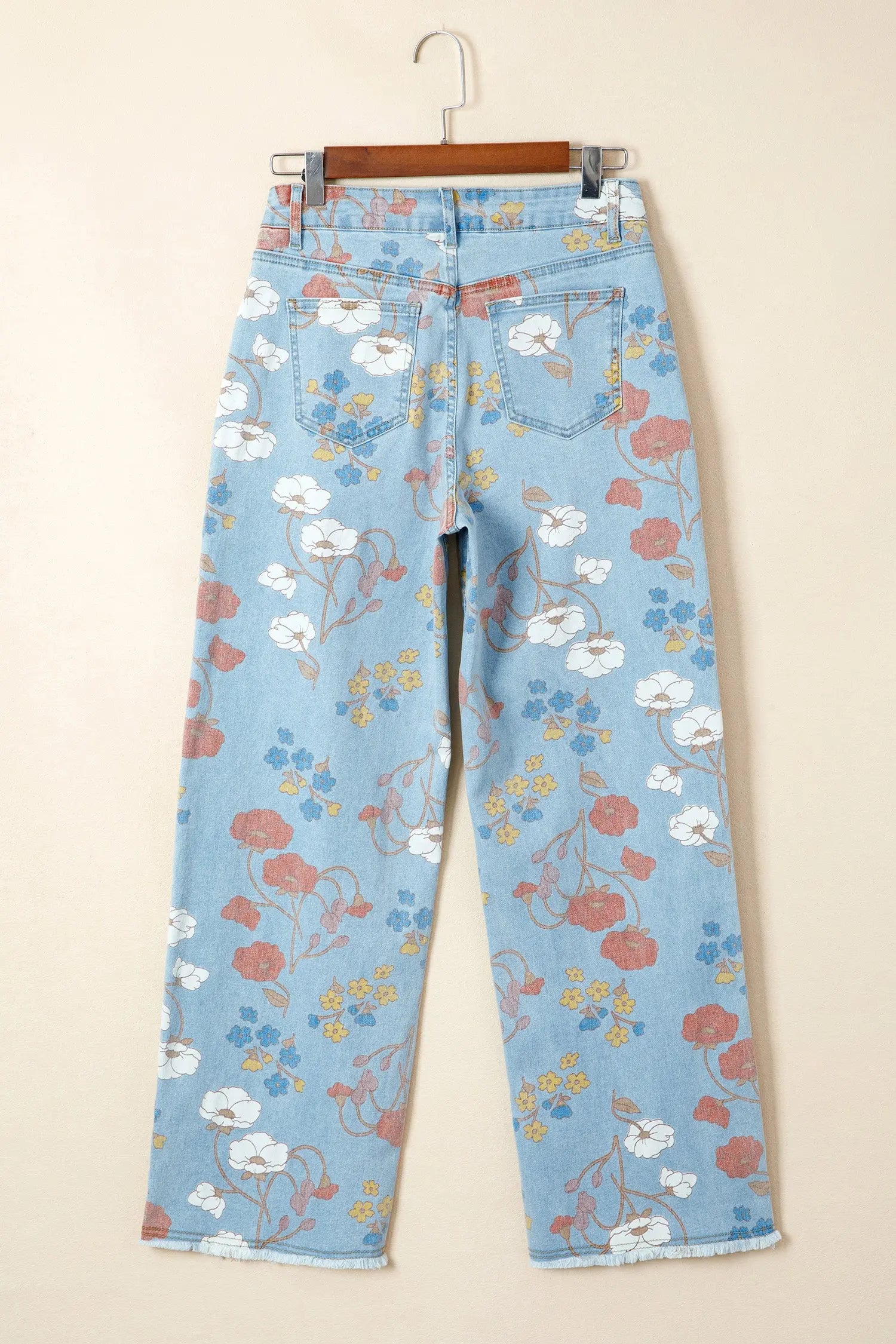 Sky Blue Floral Printed Raw Hem Shift Jeans for Women Dear-Lover Dropshipping