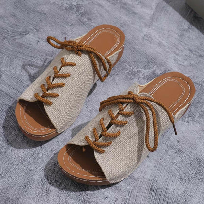 Lace-Up Open Toe Wedge SandalsStep Up Your Style with Lace-Up Open Toe Wedge Sandals
 Indulge in fashion-forward comfort with our Lace-Up Open Toe Wedge Sandals. Elevate your look with these stylLove Salve Open Toe Wedge Sandalsjust arrived