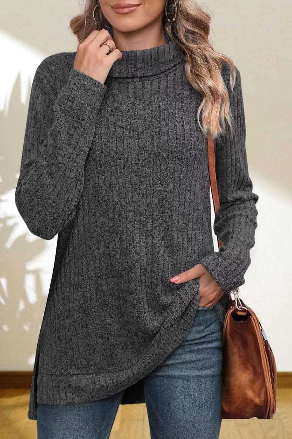 Chic high-low turtleneck top - Love Salve 