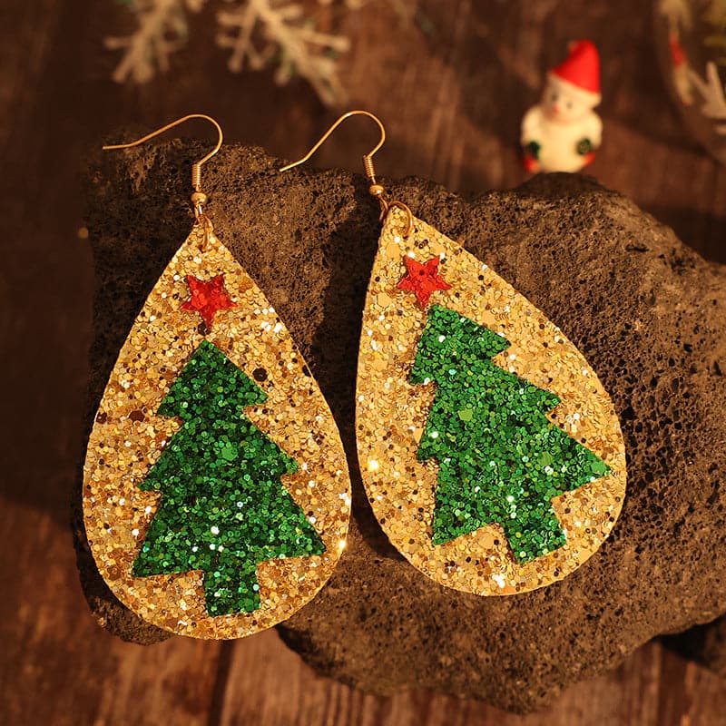 Festive PU leather tree earrings for holiday cheer