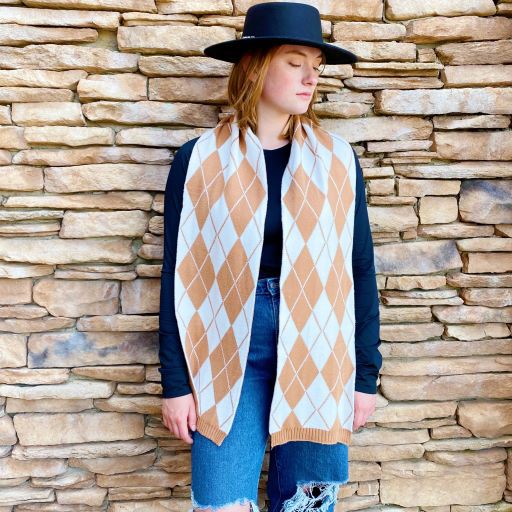 Chic argyle knit scarf for fall elegance