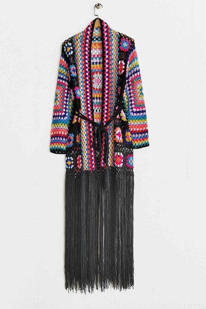 Fringe Tied Long Sleeve Cardigan.