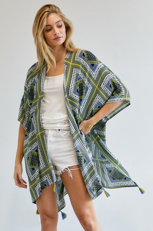 Loose printed kimono - short sleeve