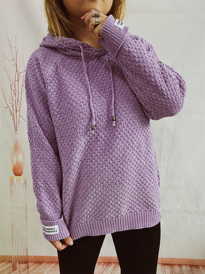 Drawstring Long Sleeve  Hooded Sweater.