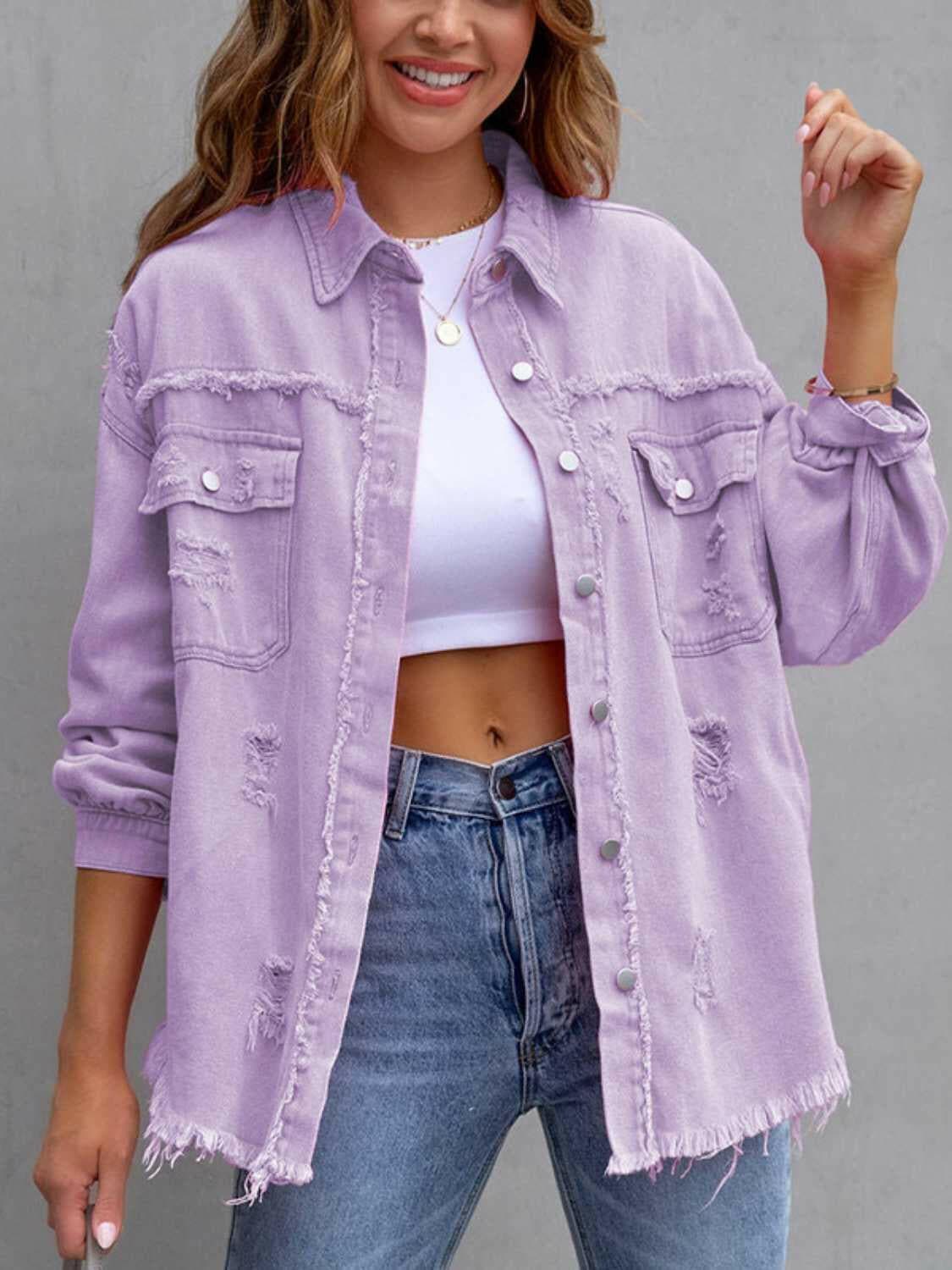 Distressed Drop Shoulder Denim Jacket.