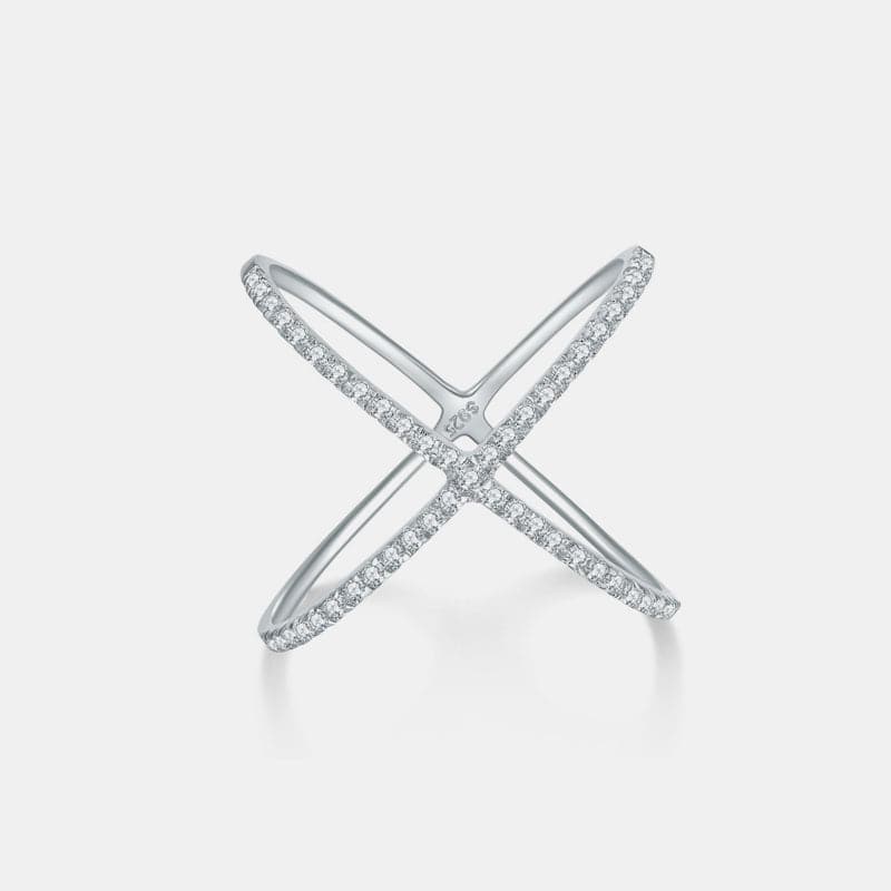 925 Sterling Silver Moissanite Crisscross Ring.