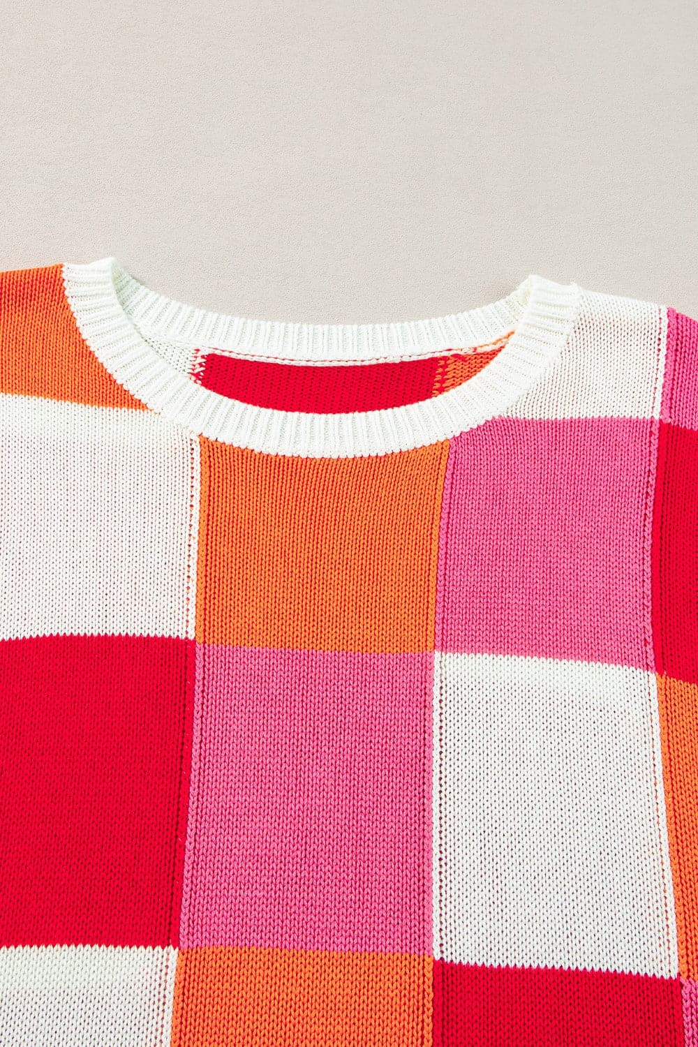 Color Block Round Neck Cap Sleeve Knit Top.