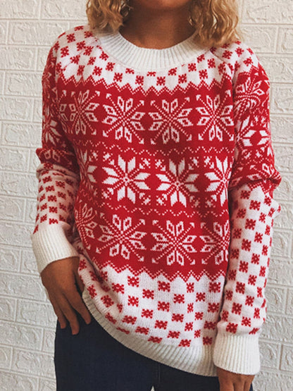 Snowflake Pattern Long Sleeve Sweater.