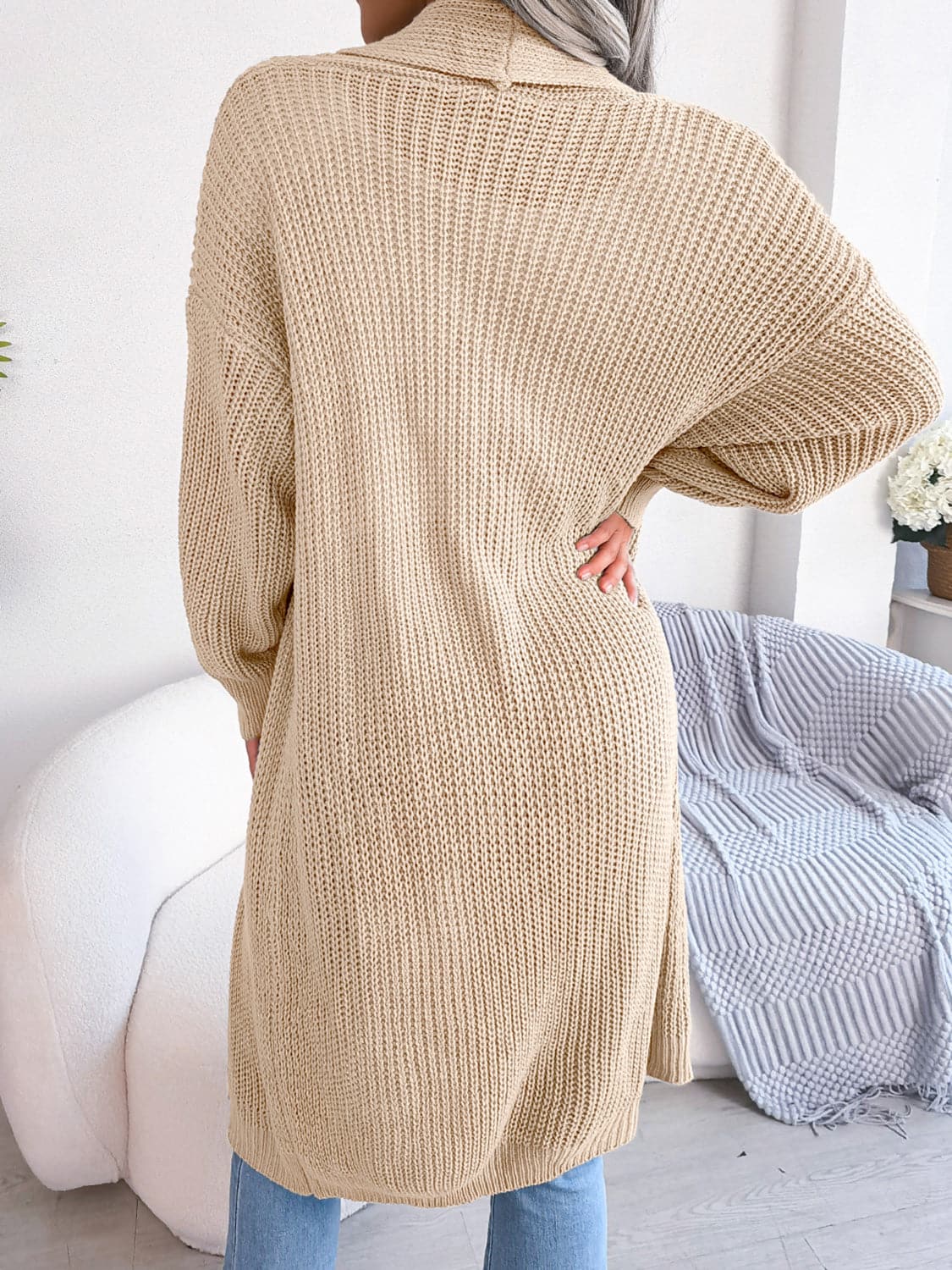 Open Front Dropped Shoulder Longline Cardigan.