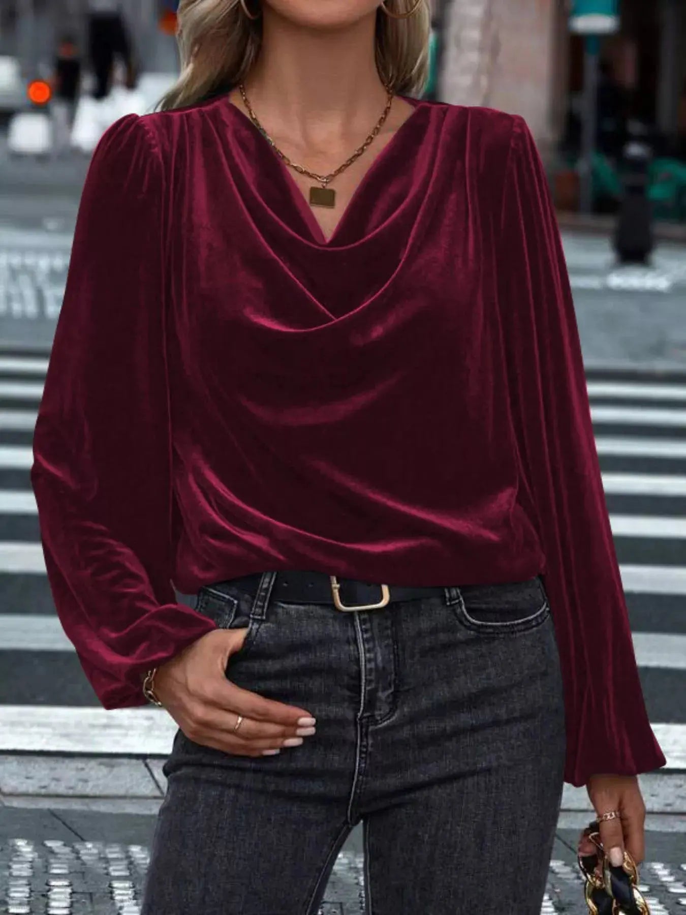 Full Size Velvet Cowl Neck Blouse Plus Size Simply Love