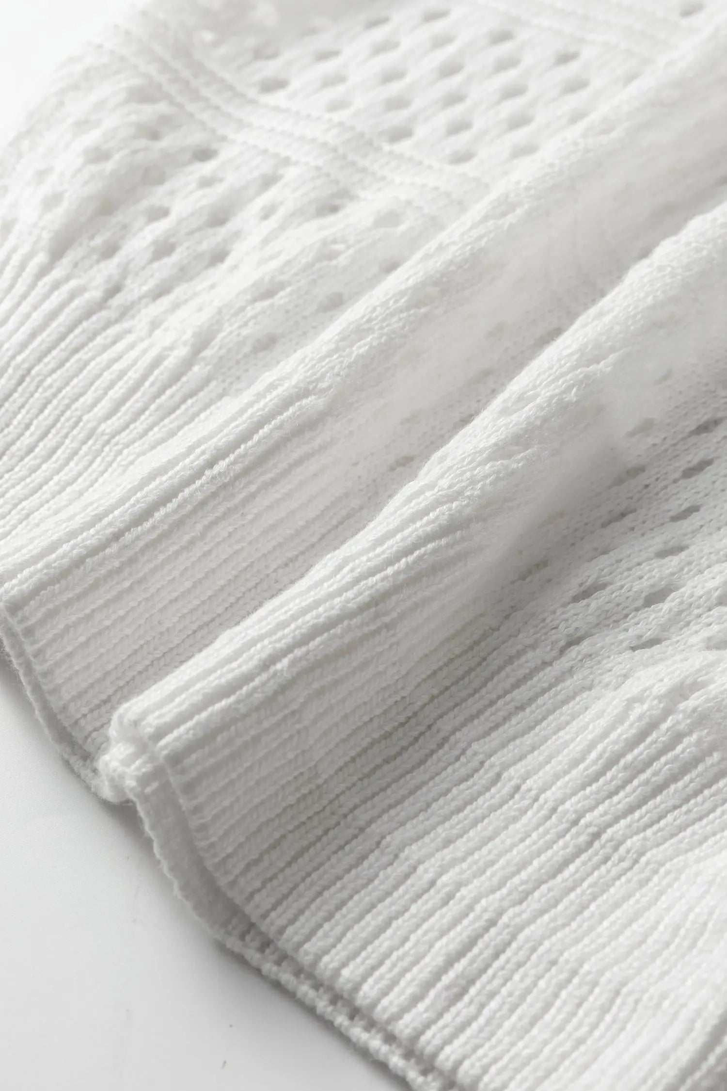 White Hollow Out Knit Dolman Sleeve Sweater Round Neck Dear-Lover Dropshipping