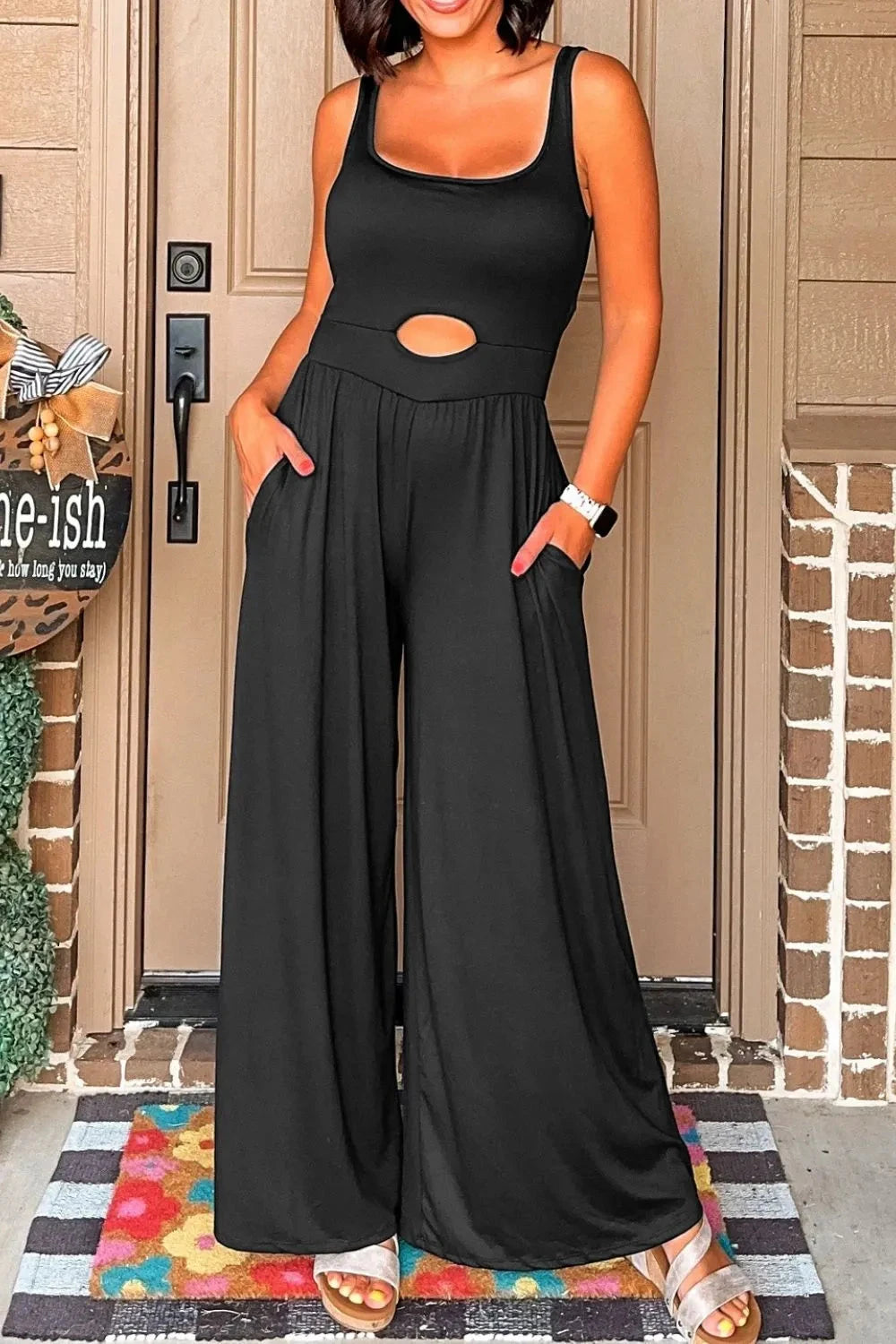 Cutout Scoop Neck Wide Strap Jumpsuit Simply Love