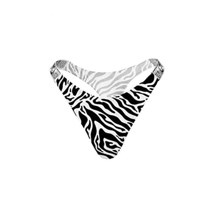 Love Salve Glamorous Rhinestone-Embellished Cotton Thong Panties - Sparkling Brazilian Lingerie for Women Zebra Print X-Large