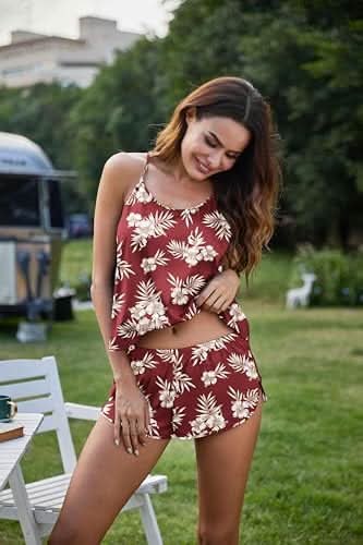 Silk Pajamas Set for Women Satin Backless Lingerie Pjs Cami Top and Shorts Nightwear - Love Salve 