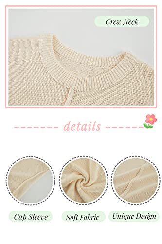 Saodimallsu Womens Summer Cap Sleeve Tops Casual Crew Neck Loose Fit Knit Lightweight Sweater Pullover Top