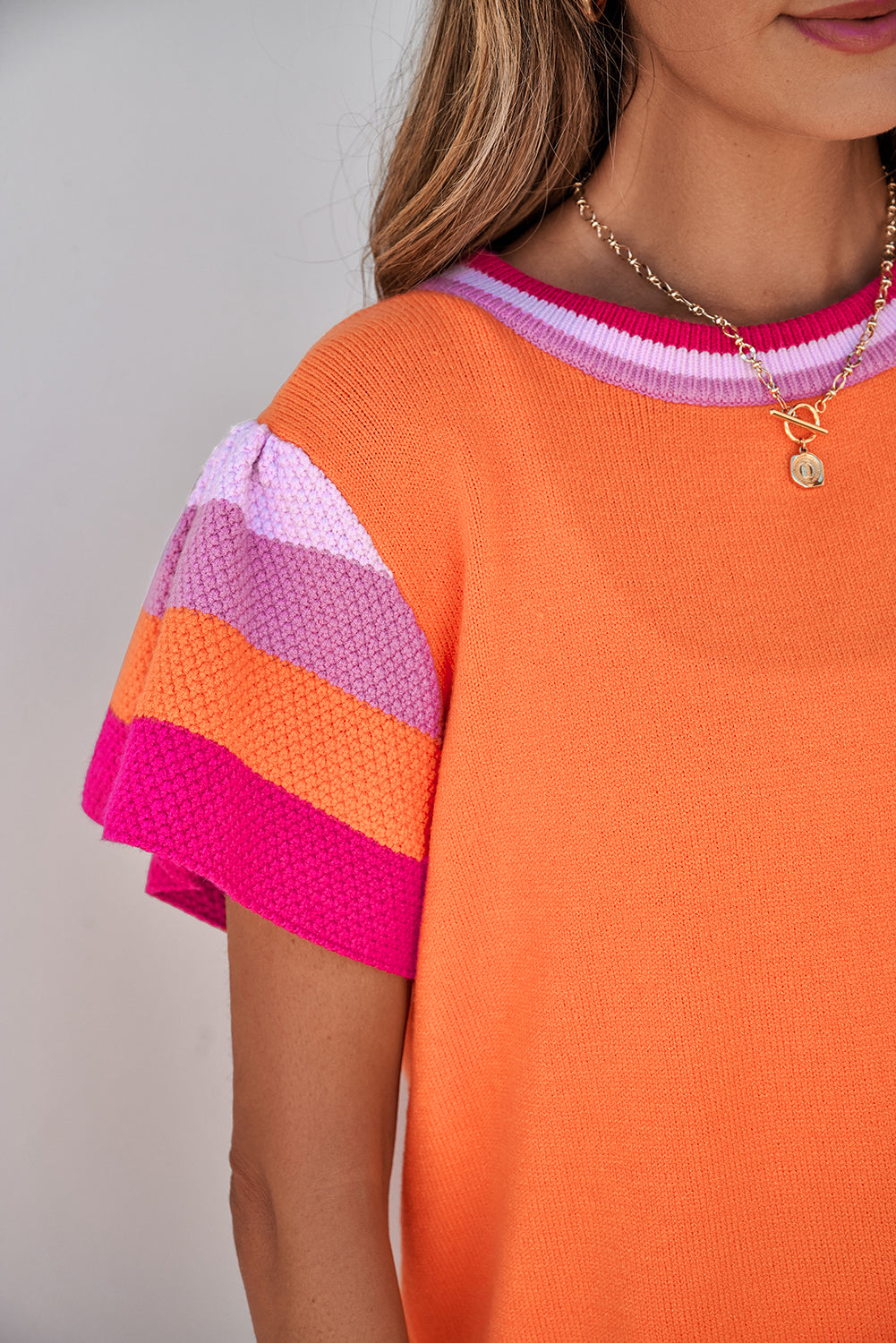 Carrot color block knitted top