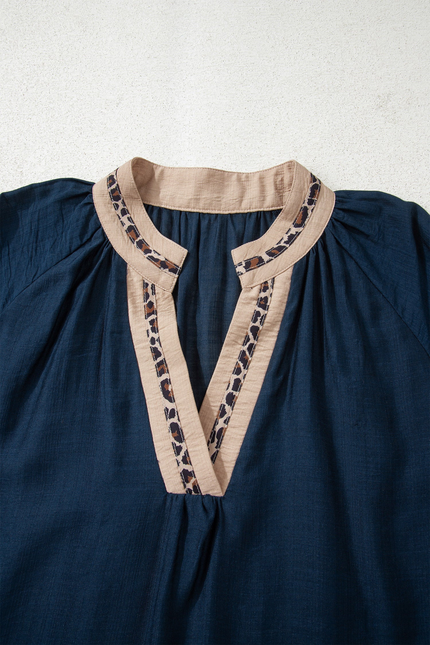 Navy Blue Patchwork Leopard Collar Plus Size Blouse With Flounce Sleeves Dear-Lover Dropshipping