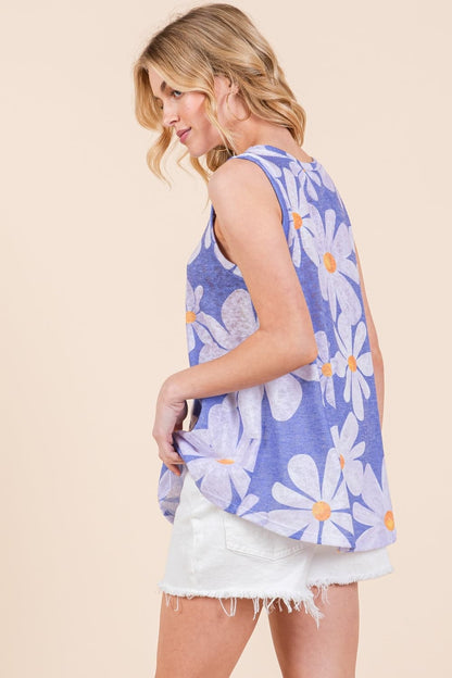 BOMBOM Floral Round Neck Tank.