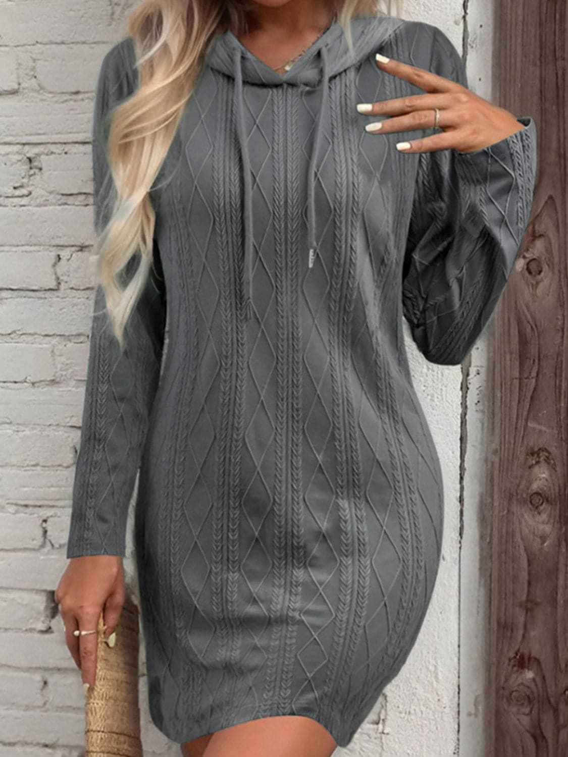 Drawstring Hooded Sweater Dress.