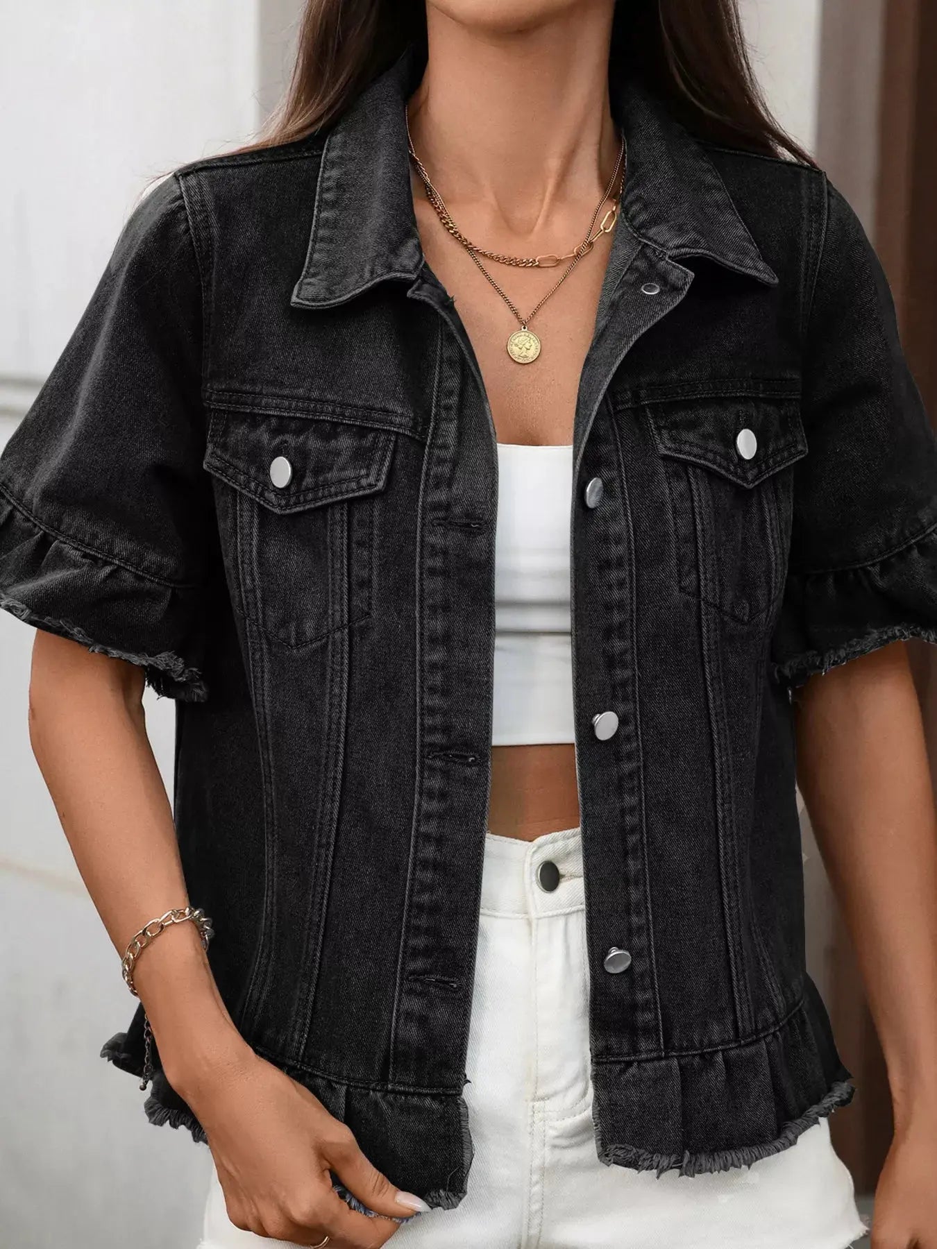Raw Hem Button Up Denim Jacket Simply Love
