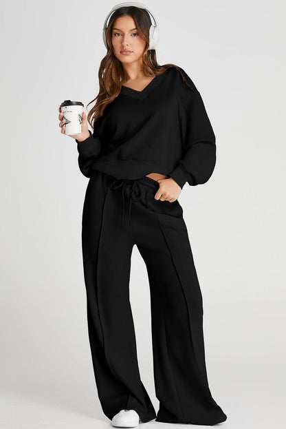 V-Neck Long Sleeve Top and Pants Active Set.