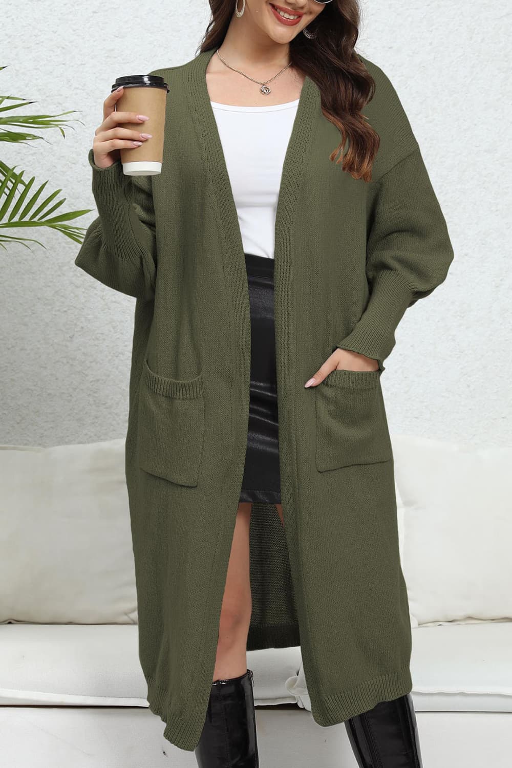 Open Front Dropped Shoulder Cardigan.