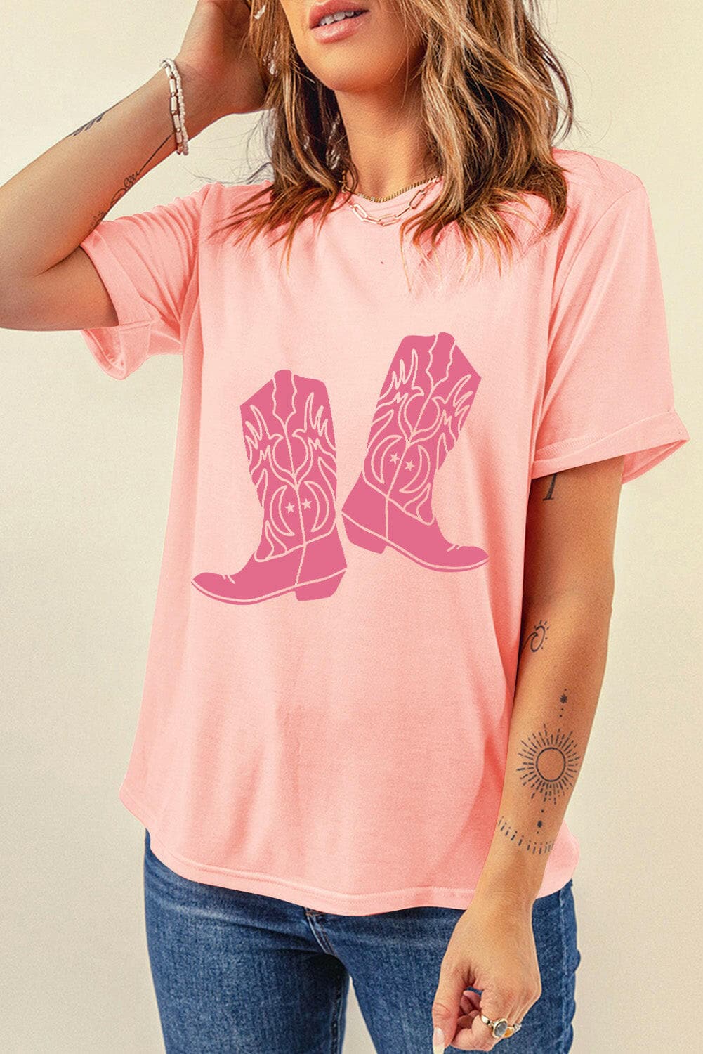 Boots Graphic Round Neck Short Sleeve T-Shirt.