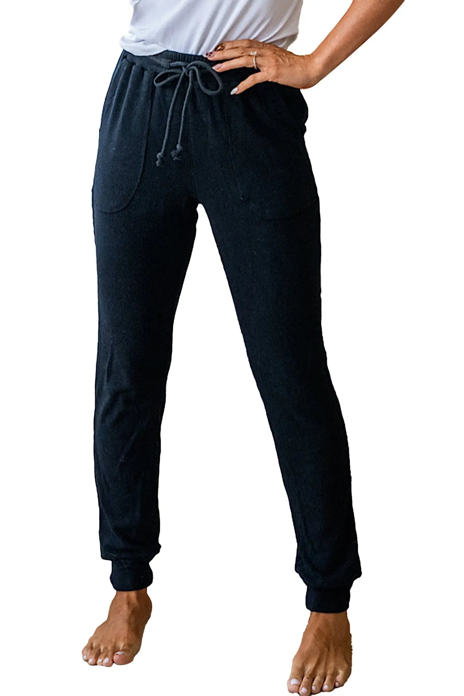 Black Ribbed Drawstring Active Jogger Pants For Gym And Everyday Wear Dear-Lover Dropshipping