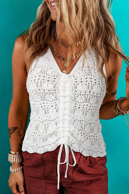 Hollowed Knit V Neck Drawstring Sweater Vest