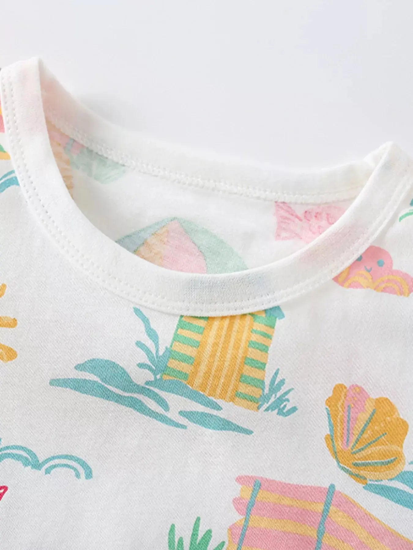 Children's Beach Print Round Neck Tee and Shorts Set Simply Love
