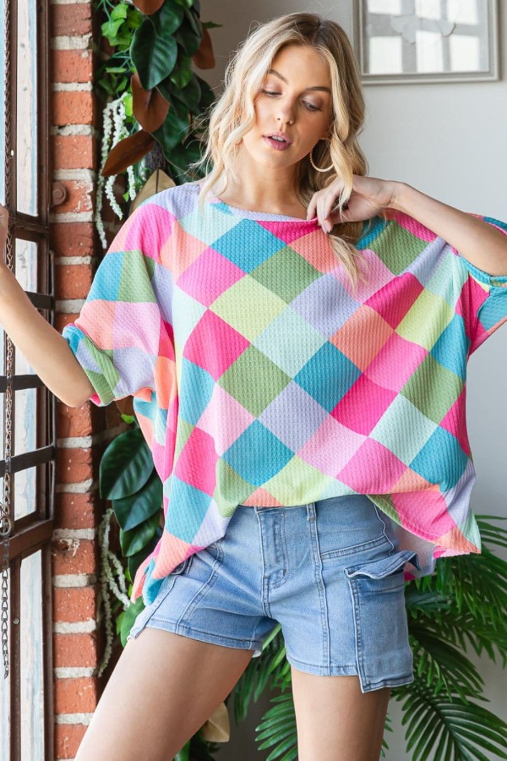 HOPELY Color Block Waffle Oversized T-Shirt.