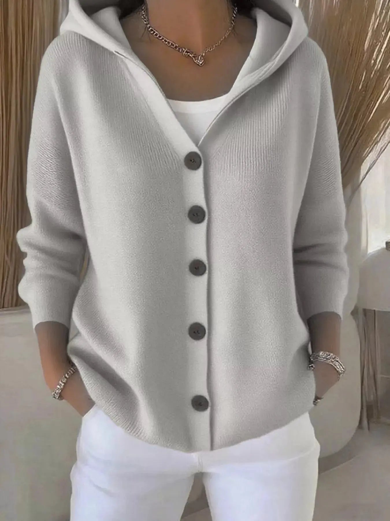 Full Size Hooded Button-Down Knit Cardigan Plus Size Simply Love