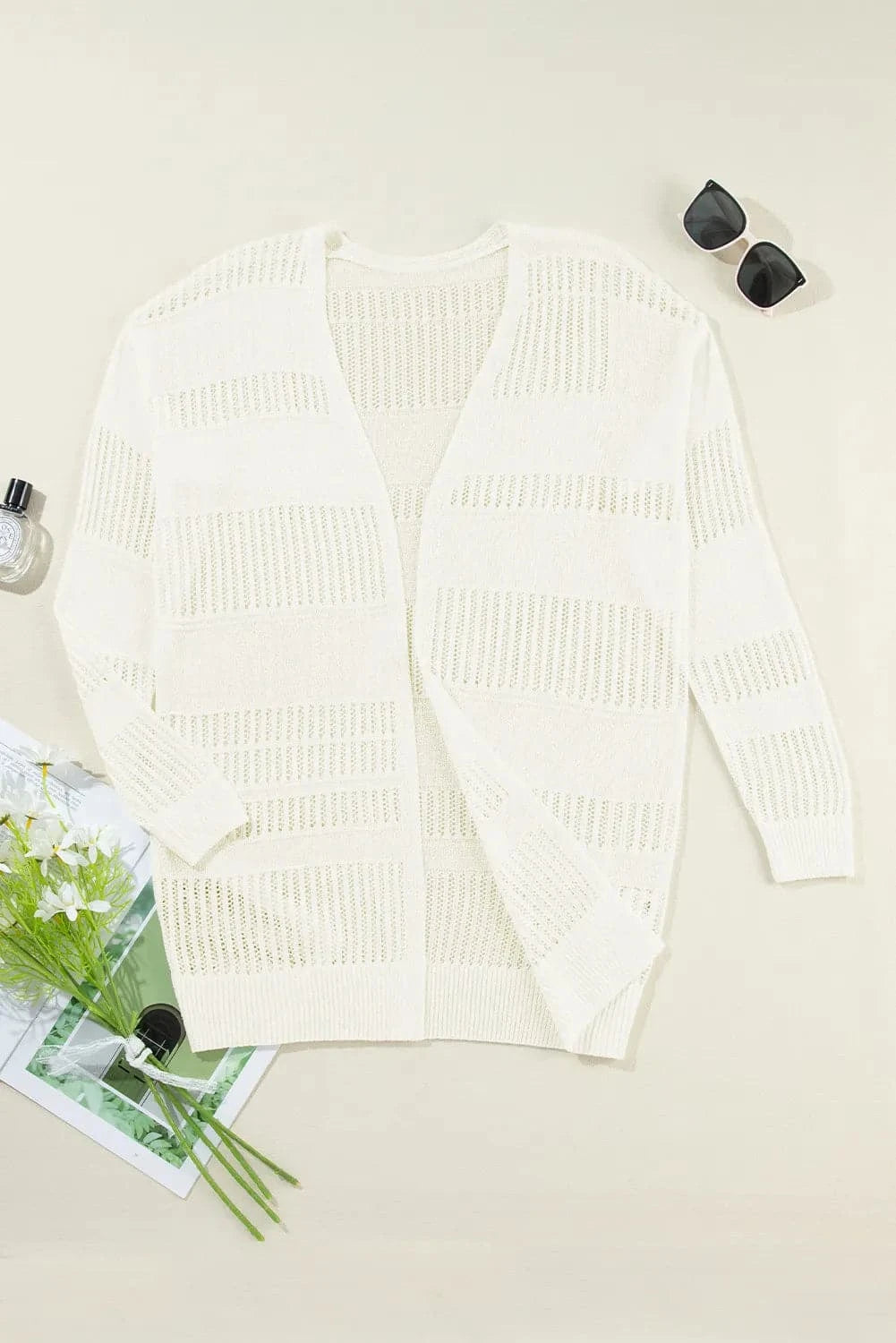 Openwork Open Front Long Sleeve Cardigan.