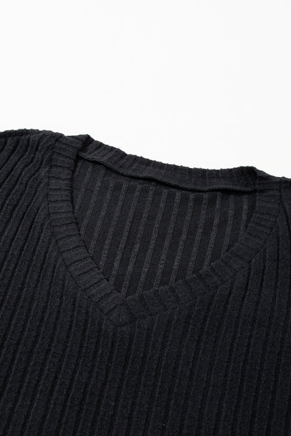 Chic black ribbed knit slouchy two-piece ensemble