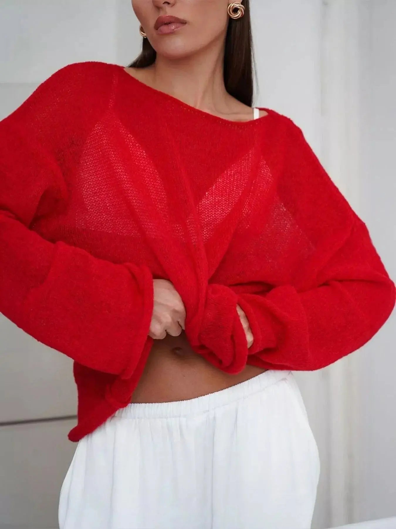 Boat Neck Dropped Shoulder Sweater Simply Love