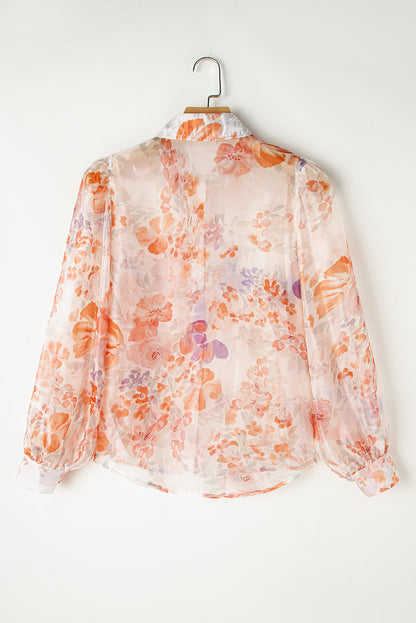 Floral balloon sleeve collared shirt