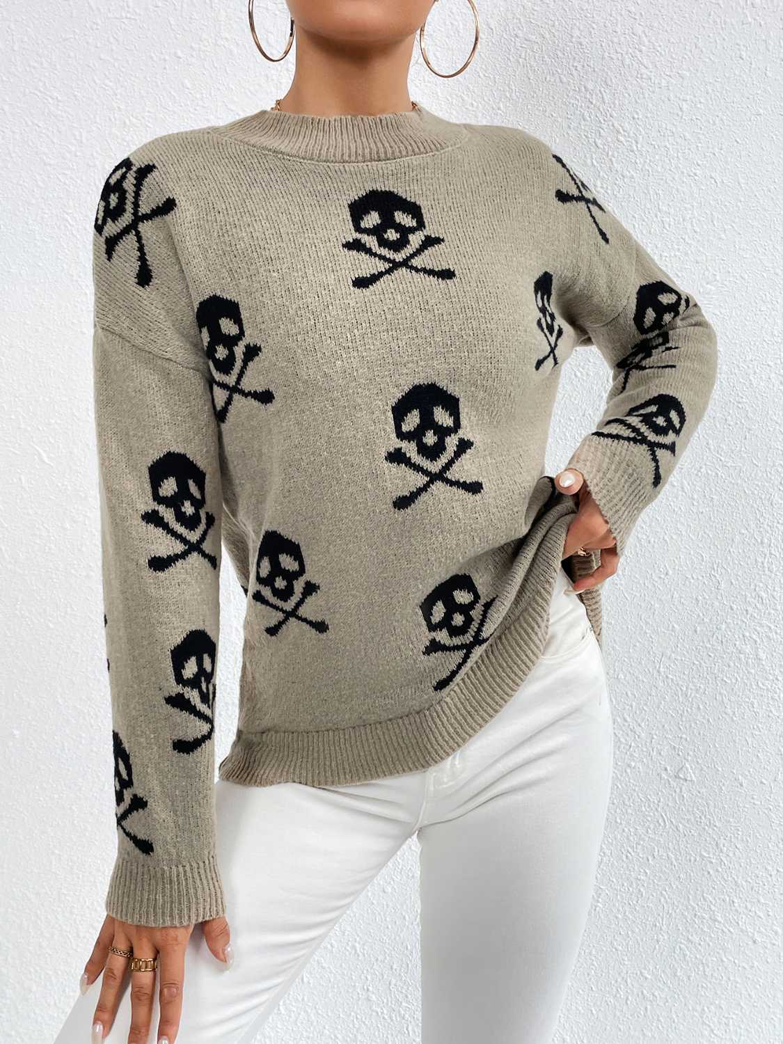 Patterned Drop Shoulder Sweater.