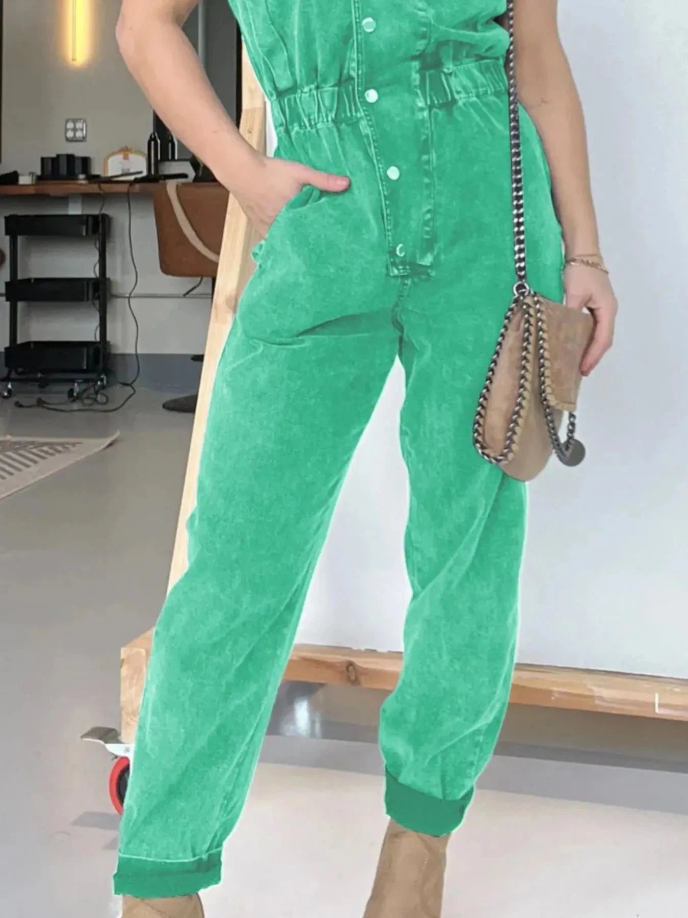 Full Size Button Front Cap Sleeve Denim Jumpsuit Plus Size Coco’s Tee Boutique