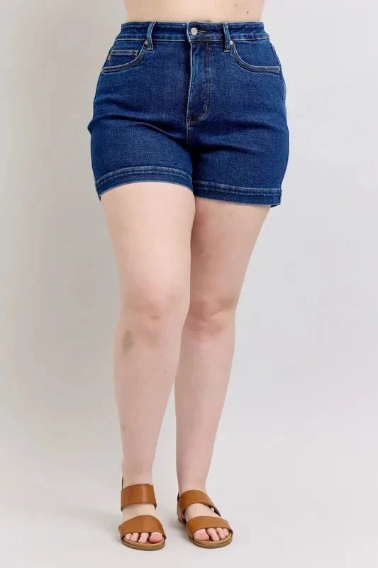 Judy Blue Full Size High Waist Tummy Control Denim Shorts Plus Size Coco’s Tee Boutique