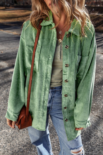 Chic mist green corduroy shacket with patched pockets