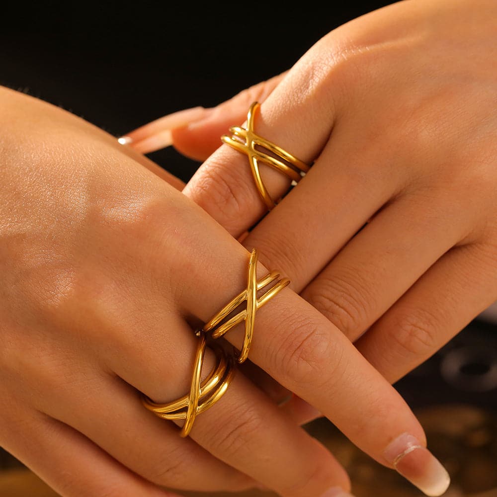 Elegant 18K gold-plated double crisscross ring