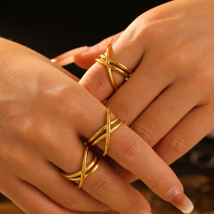 Elegant 18K gold-plated double crisscross ring