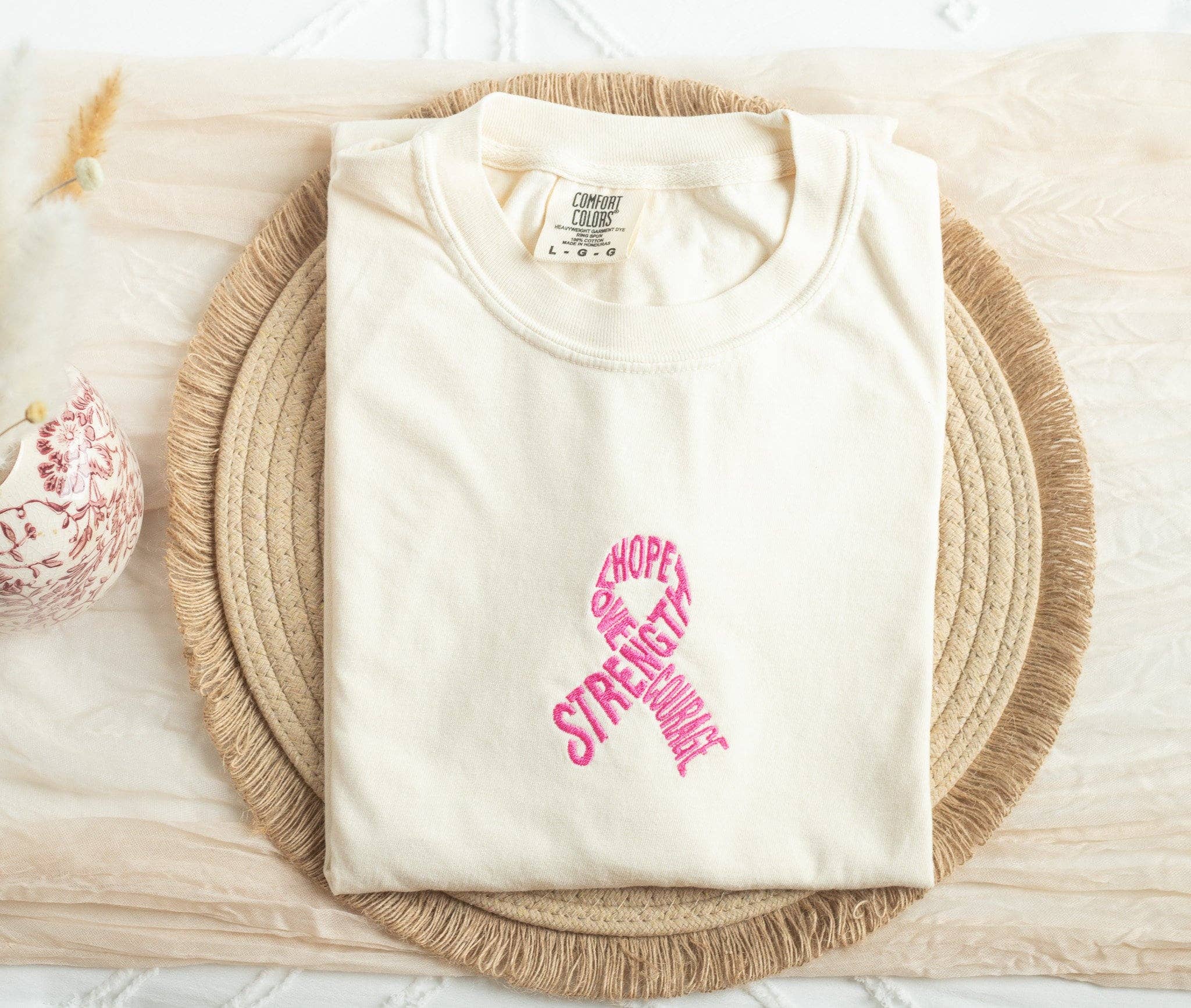 Embroidered Pink Ribbon Breast Cancer Awareness Tee Coco’s Tee Boutique