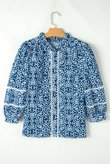 Blue floral button-up shirt