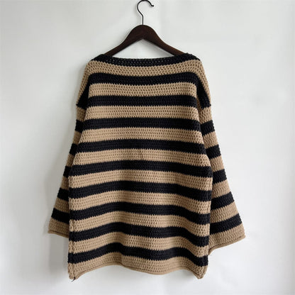 Striped Round Neck Long Sleeve Sweater.