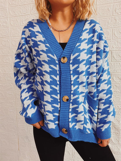 Houndstooth Botton Front  Cardigan with Pockets.