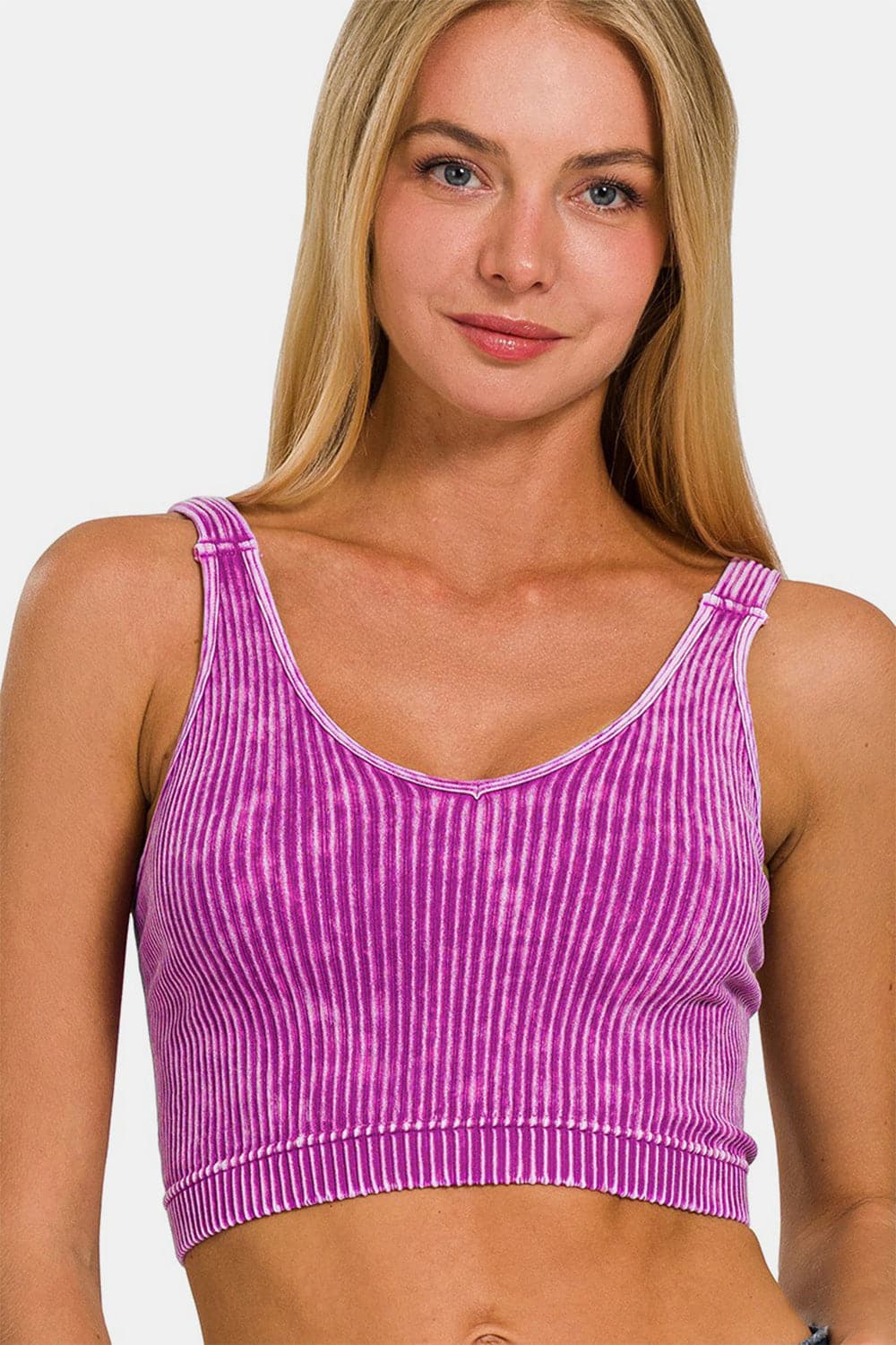 Zenana Washed Ribbed Cropped V-Neck Tank.