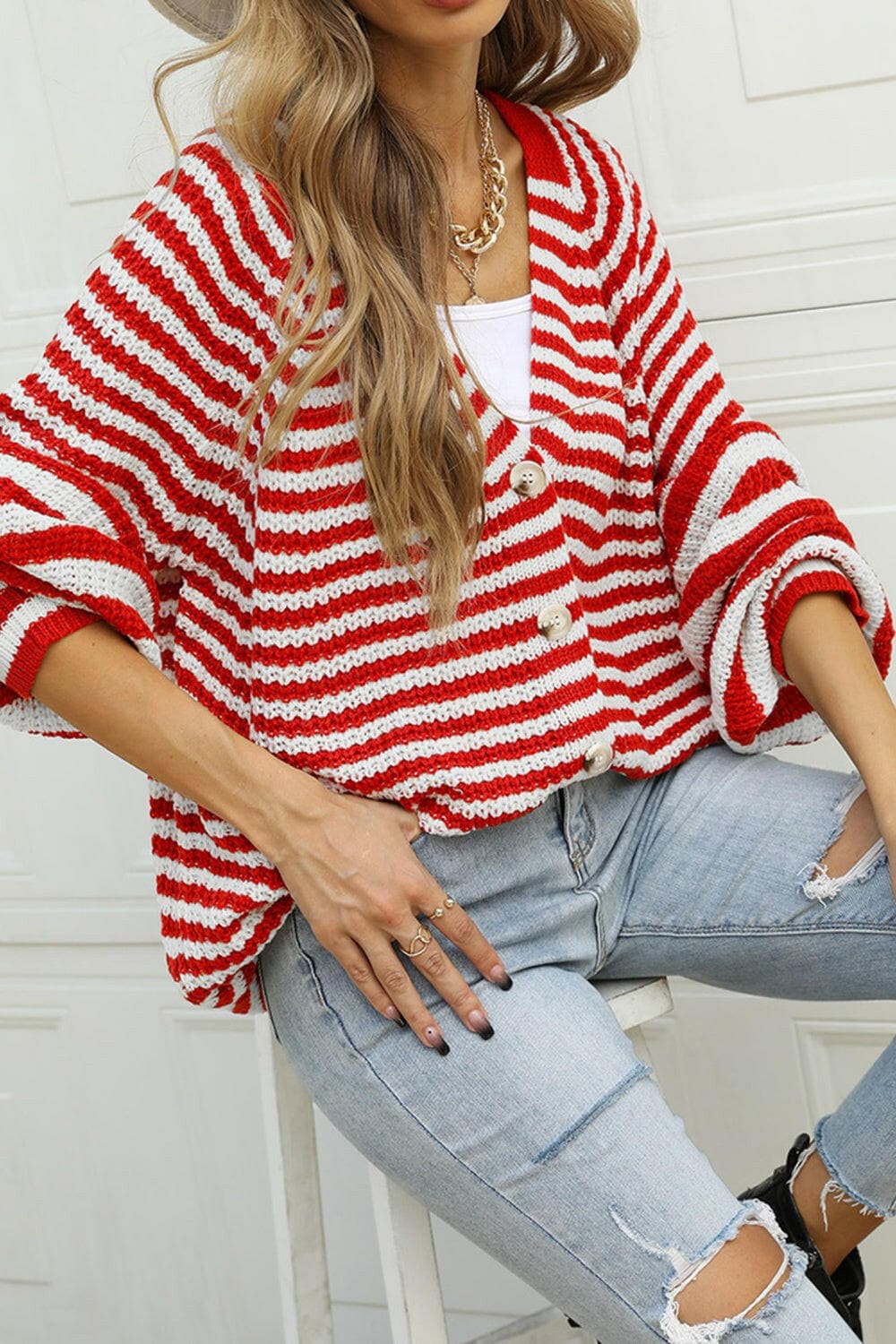 Striped Button Up Long Sleeve Cardigan.