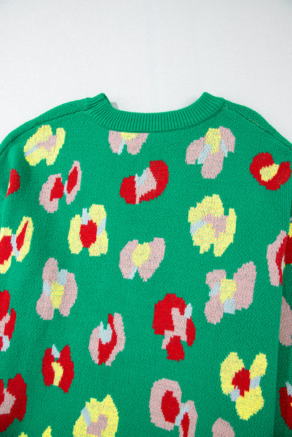 Plus size green floral sweater