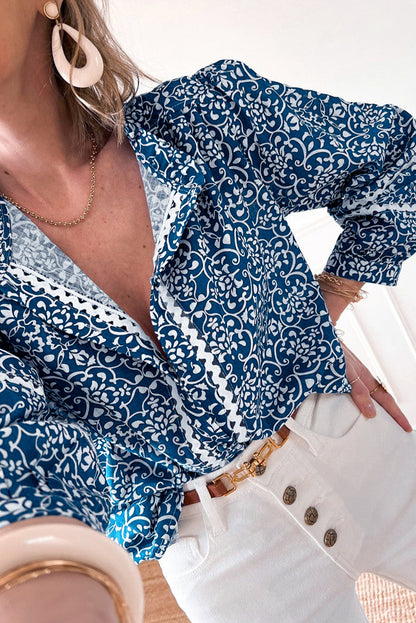 Blue floral button-up shirt